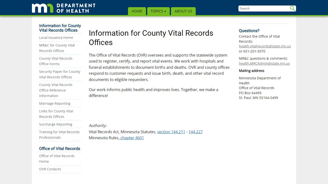 Information for County Vital Records Offices